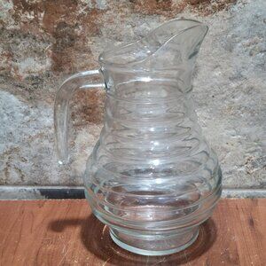 Vintage Clear Beehive Glass Ribbed Pitcher with Handle